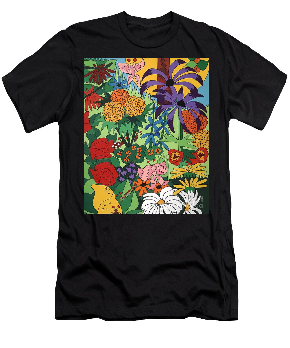 Flowers T-Shirt featuring the painting July Garden by Rojax Art