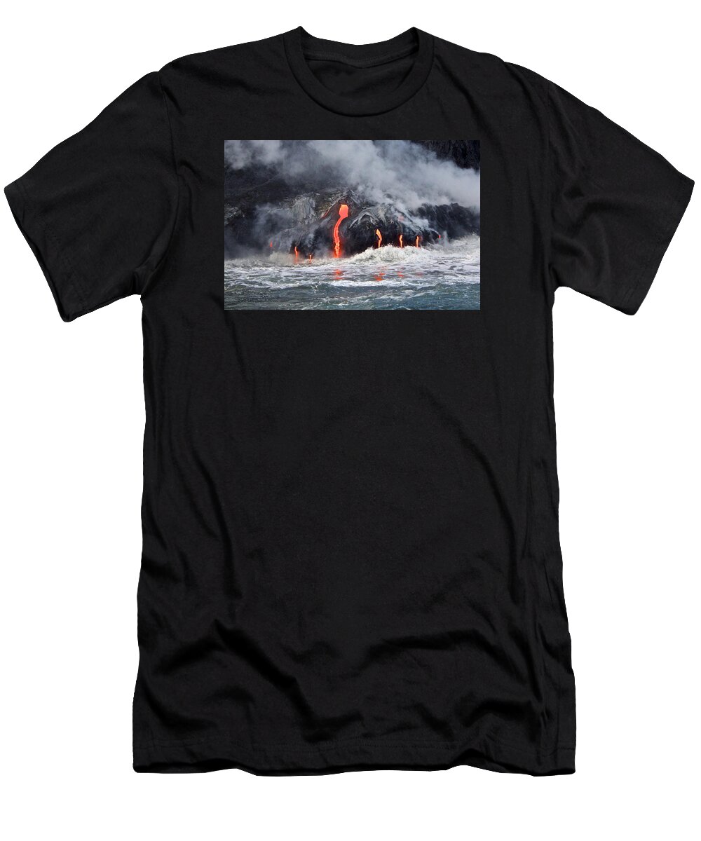 Lava T-Shirt featuring the photograph Lava Falls at Kalapana by Venetia Featherstone-Witty