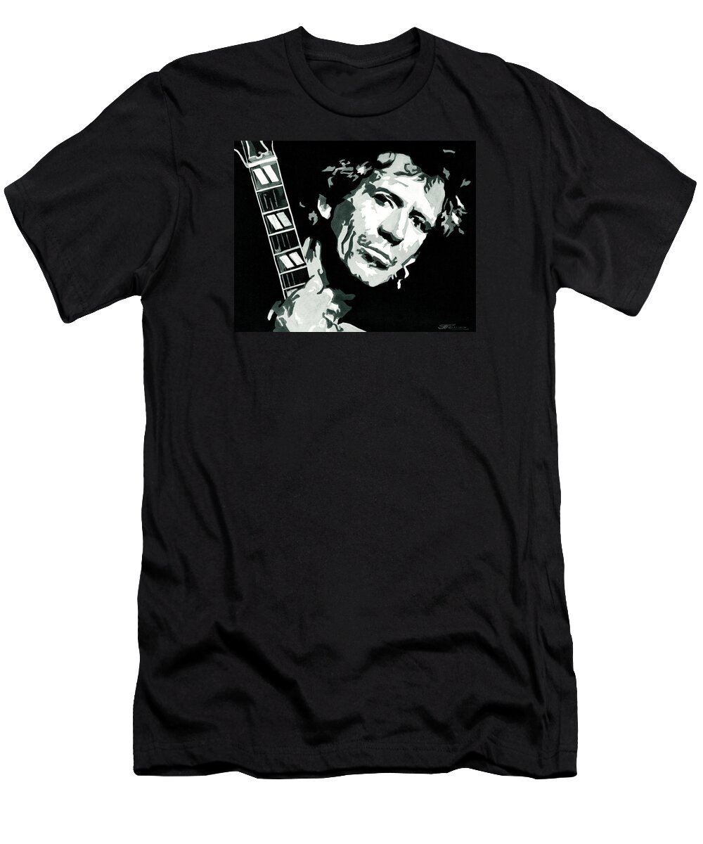 Tanya Filichkin T-Shirt featuring the painting Keith Richards The Rock Star by Tanya Filichkin
