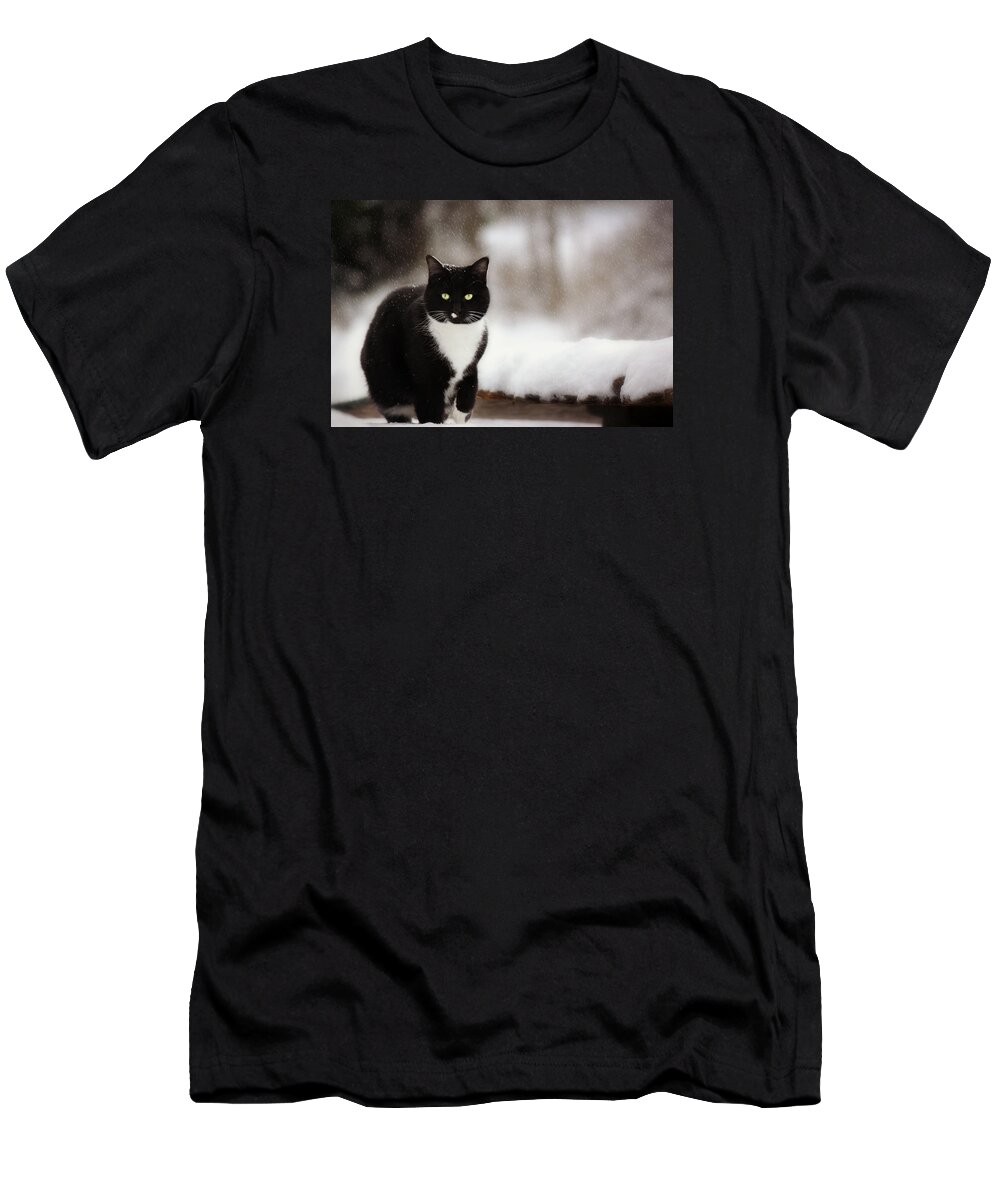 Snow T-Shirt featuring the photograph Kitty Snow Play by Melanie Lankford Photography