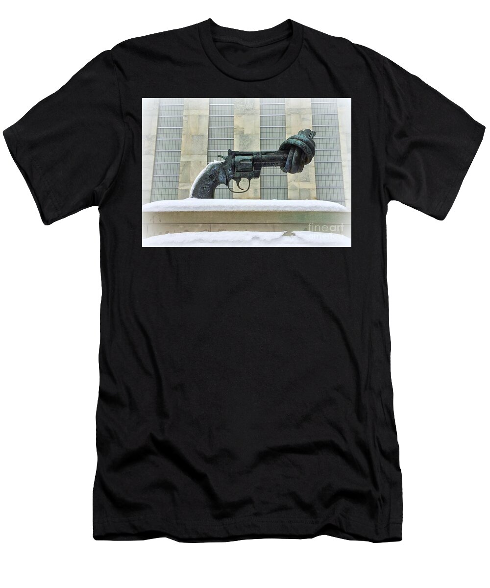 United Nations T-Shirt featuring the photograph Knotted Gun Sculpture at the United Nations by Miriam Danar