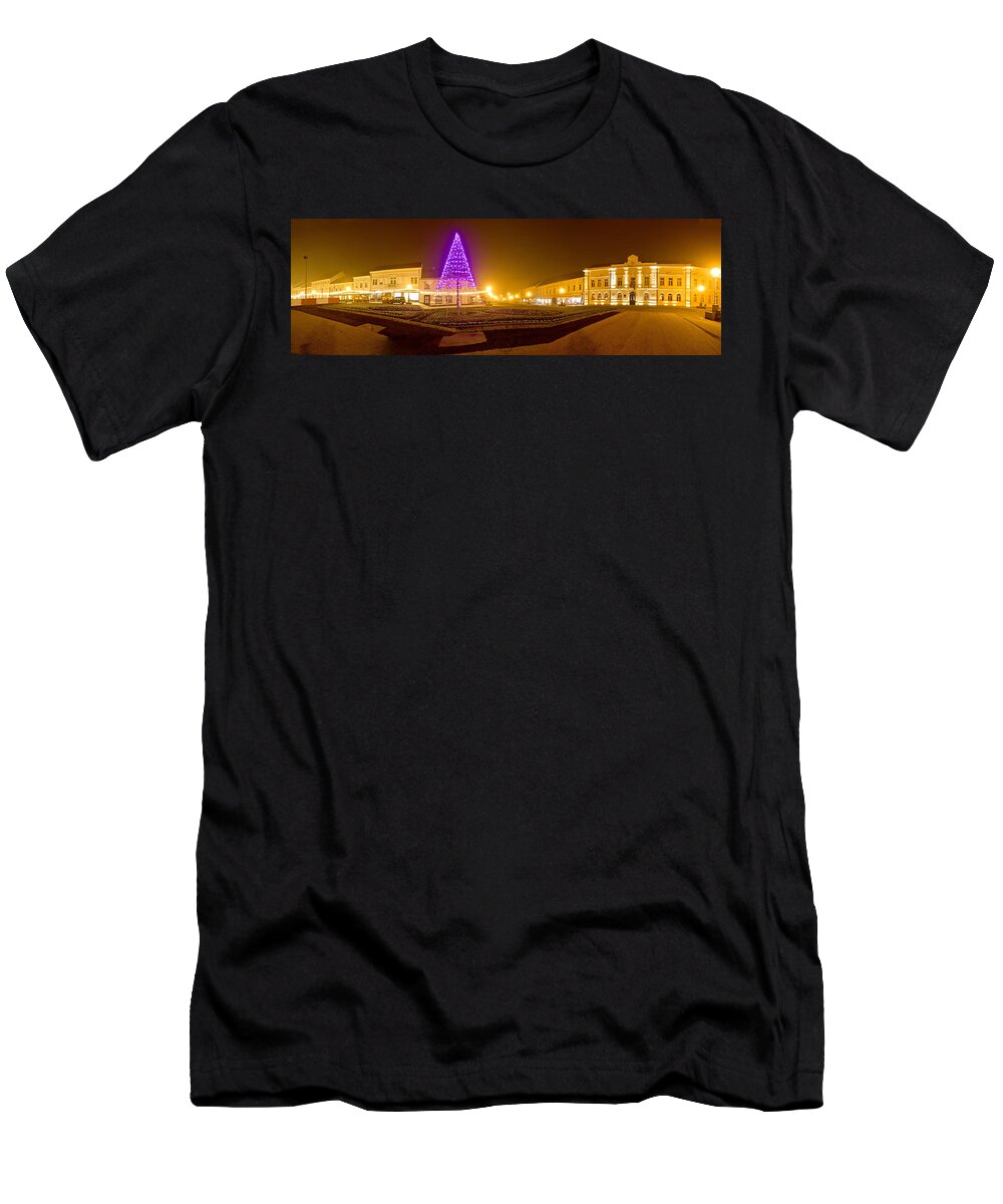 Christmas T-Shirt featuring the photograph Koprivnica town center christmas panorama by Brch Photography