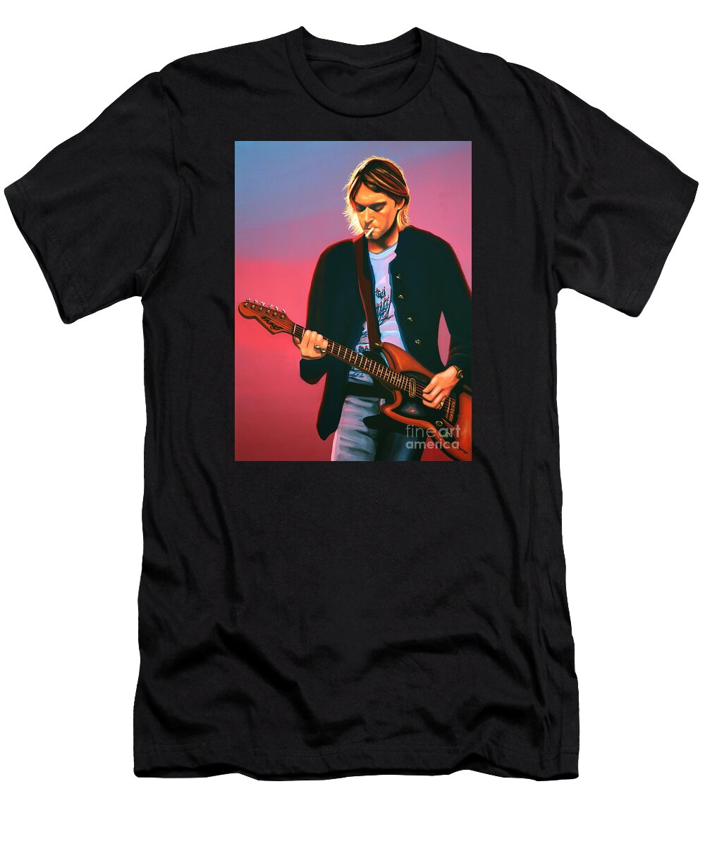 Kurt Cobain T-Shirt featuring the painting Kurt Cobain in Nirvana Painting by Paul Meijering