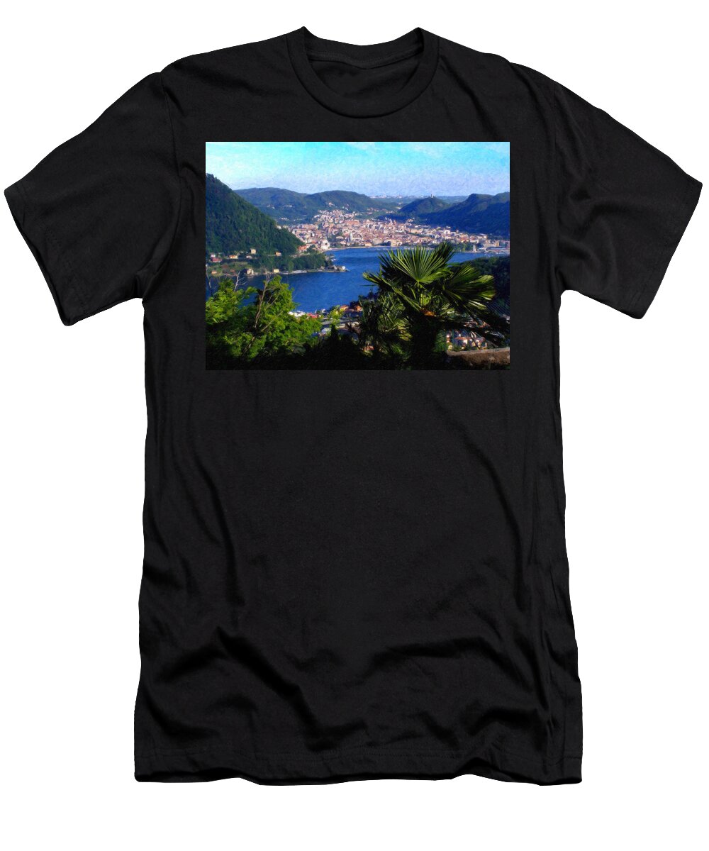 Lake Como T-Shirt featuring the painting Lake Como Itl7724 by Dean Wittle