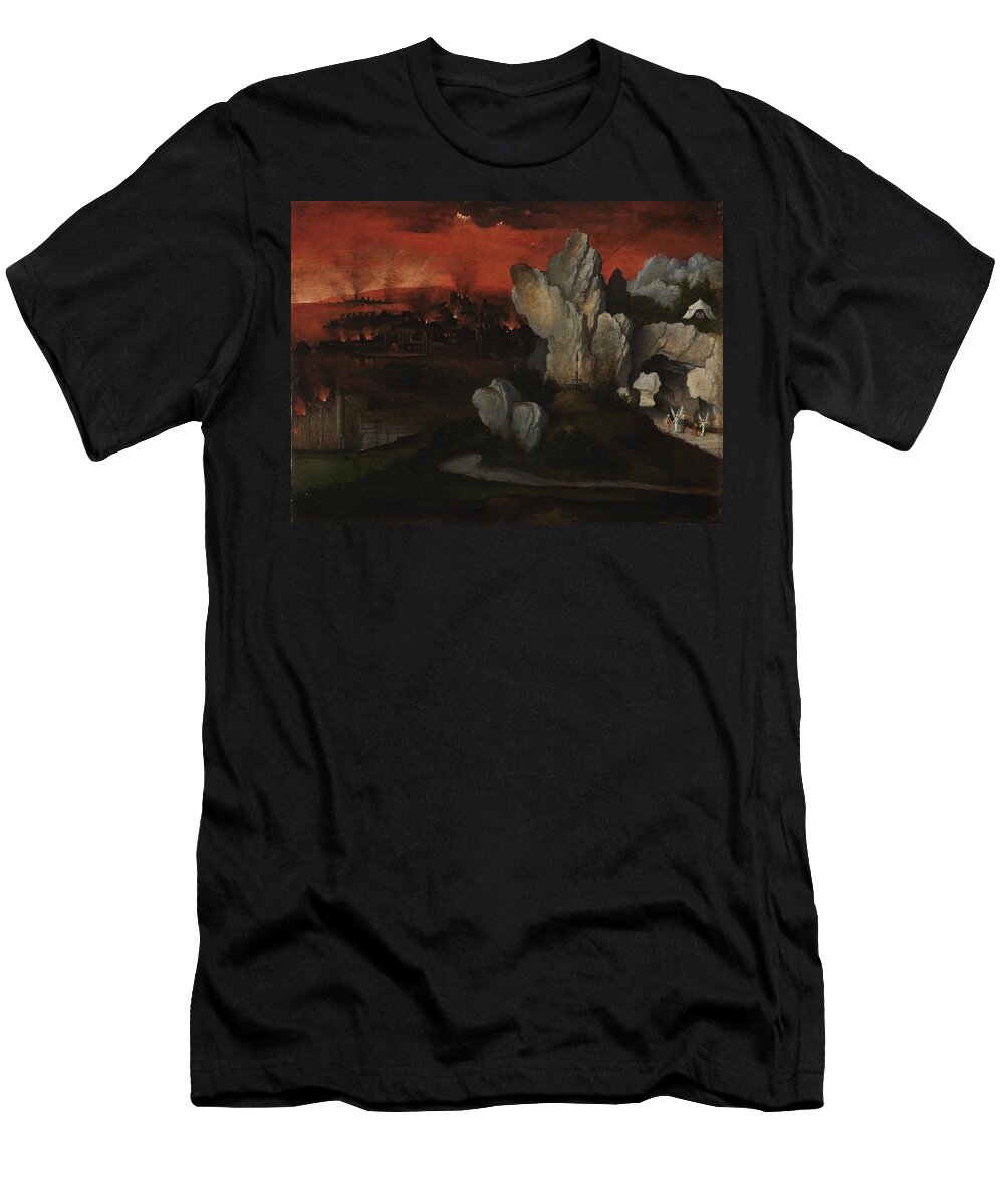 Joachim Patinir T-Shirt featuring the painting Landscape with the Destruction of Sodom and Gomorrah by Joachim Patinir
