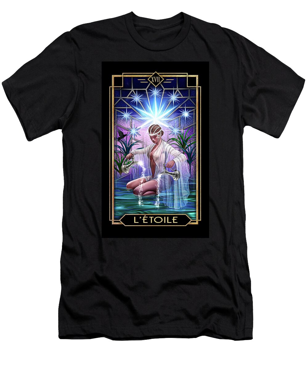 Tarot T-Shirt featuring the drawing Le Etoile by MGL Meiklejohn Graphics Licensing