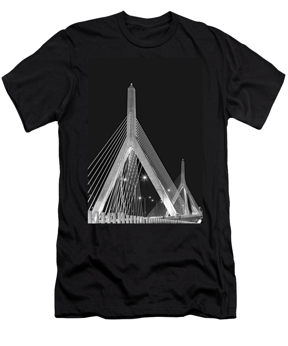 Zakim T-Shirt featuring the photograph Leonard P. Zakim Bunker Hill Memorial Bridge BW II by Susan Candelario