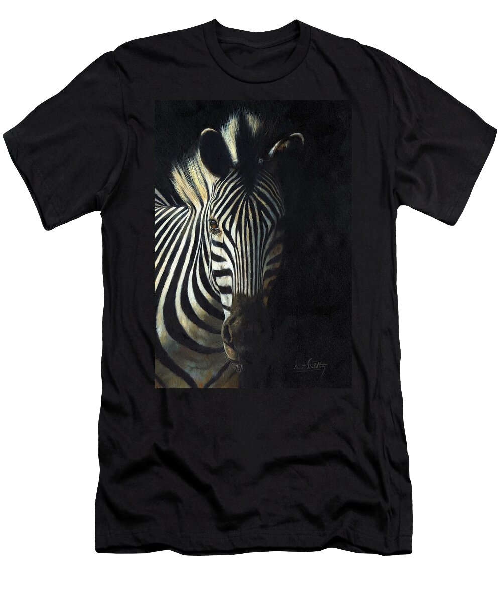 Zebra T-Shirt featuring the painting Light and Shade by David Stribbling