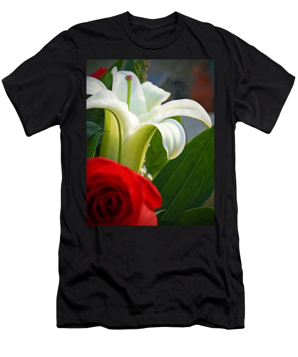 Lilly And Rose T-Shirt featuring the photograph Lilly and Rose by Photographic Arts And Design Studio