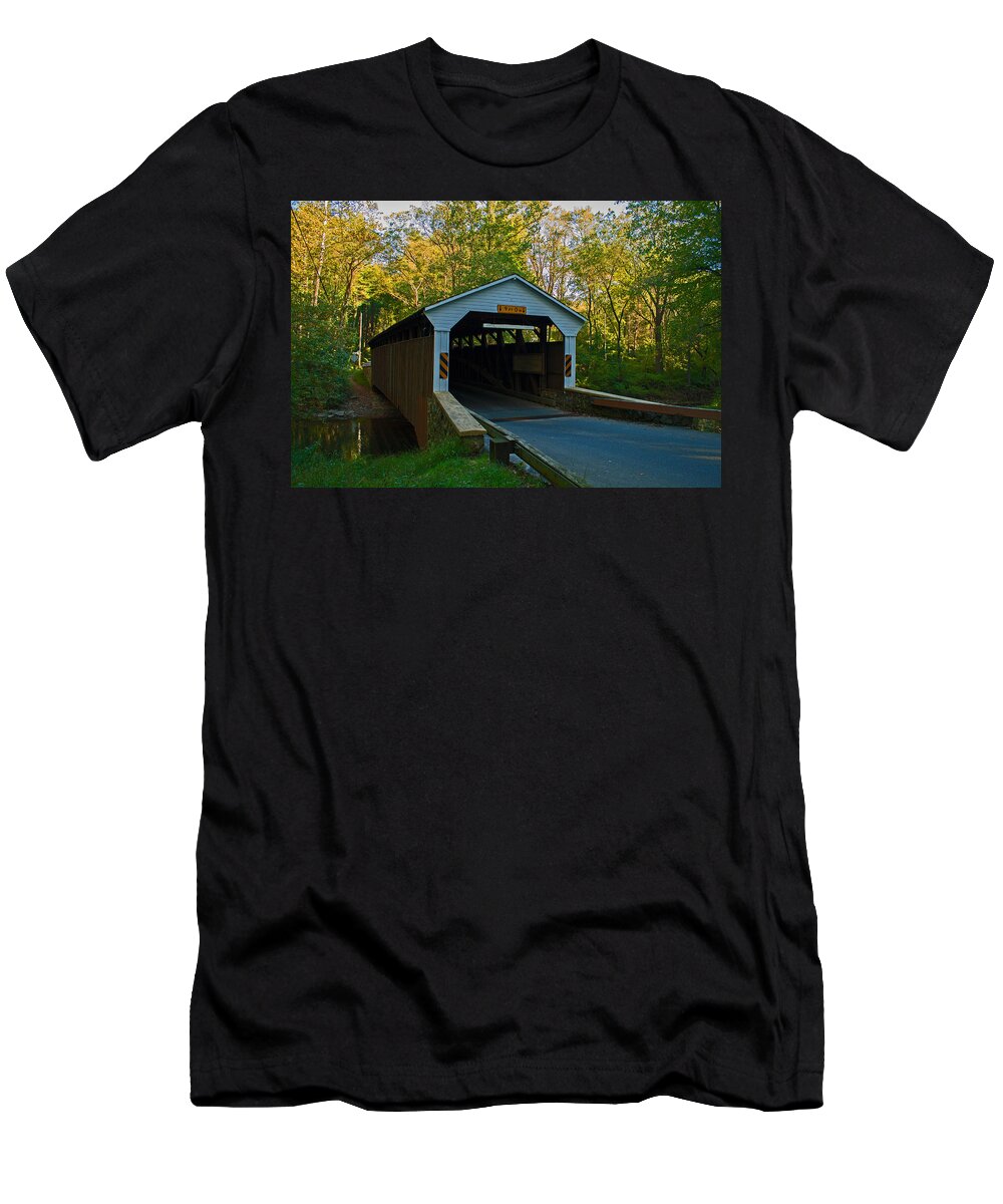 Linton Stevens Covered Bridge T-Shirt featuring the photograph Linton Stevens Covered Bridge by Michael Porchik