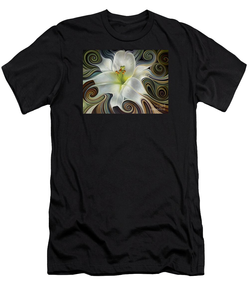 Lily T-Shirt featuring the painting Lirio Dinamico by Ricardo Chavez-Mendez