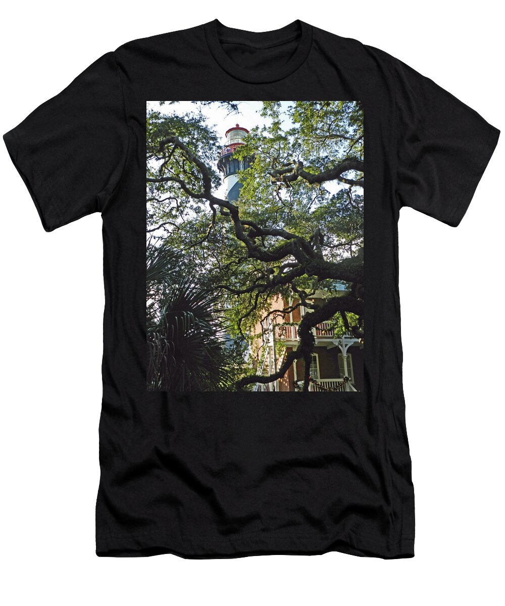 Lighthouse T-Shirt featuring the photograph Live Oak at St. Augustine Lighthouse by Deborah Ferree
