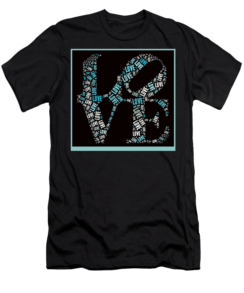 Turquoise T-Shirt featuring the digital art Love Quatro - s01a by Variance Collections