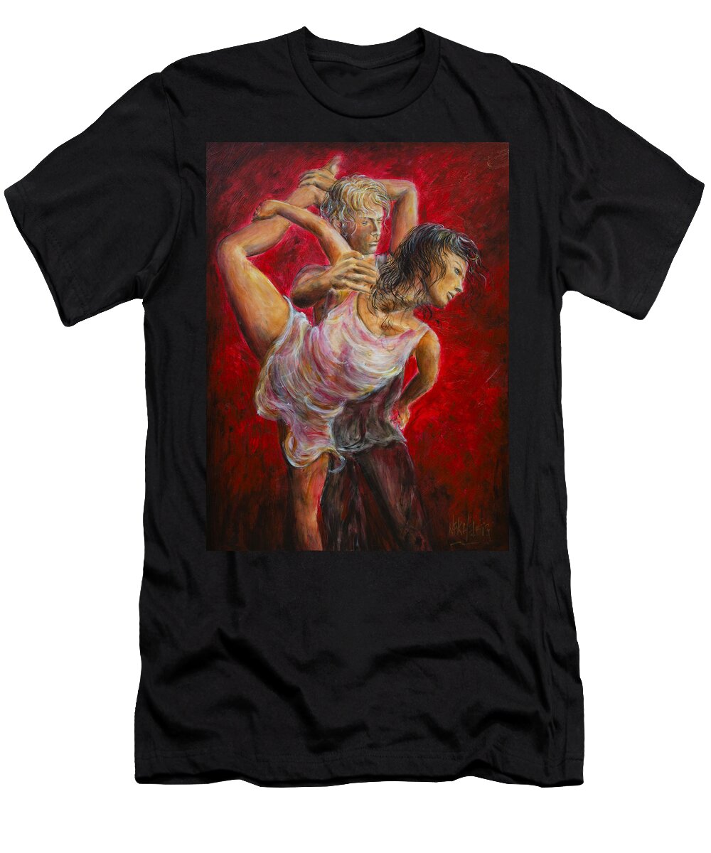 Tango T-Shirt featuring the painting Lovers Red 04 by Nik Helbig