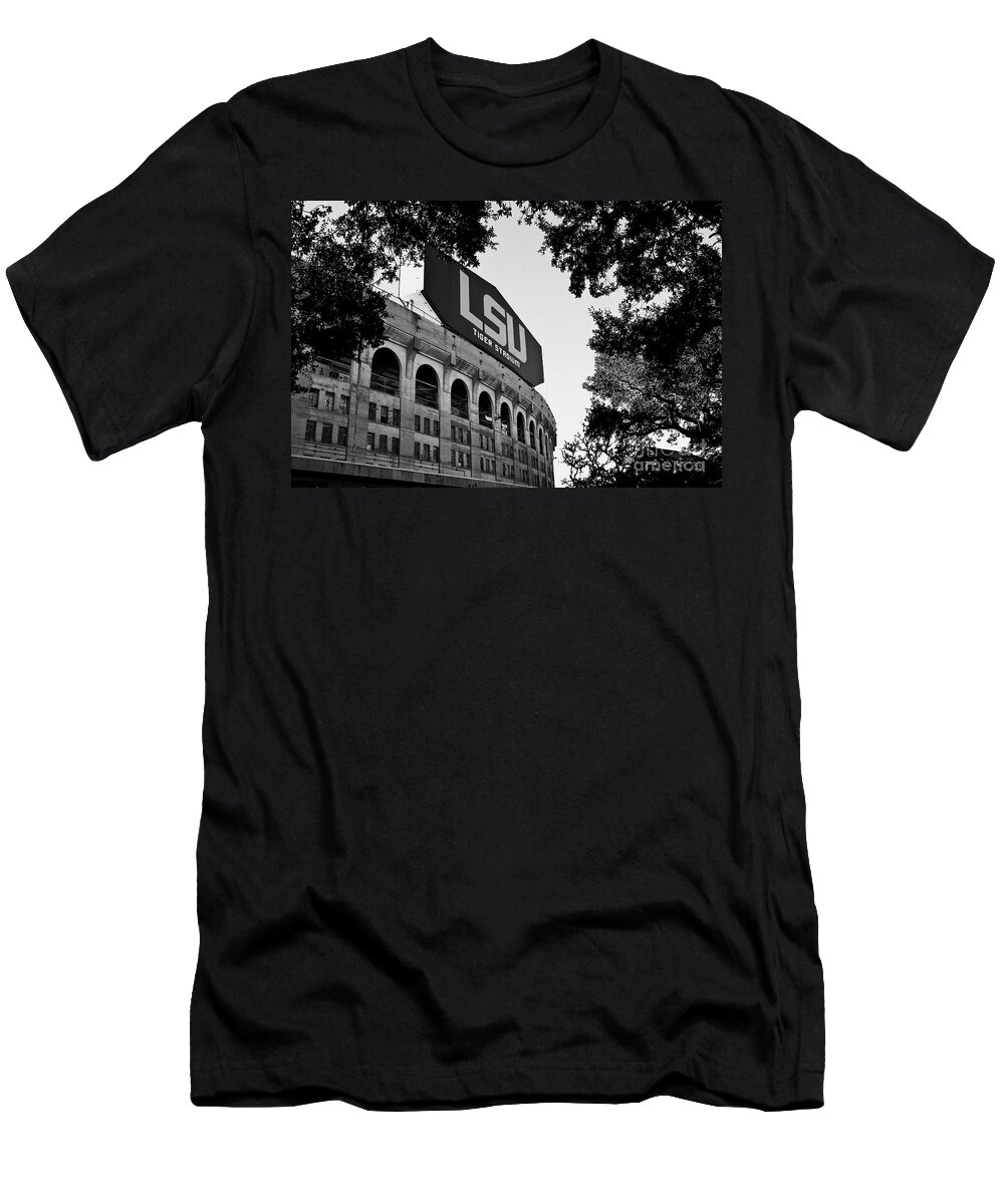 Black&white T-Shirt featuring the photograph LSU Through the Oaks by Scott Pellegrin