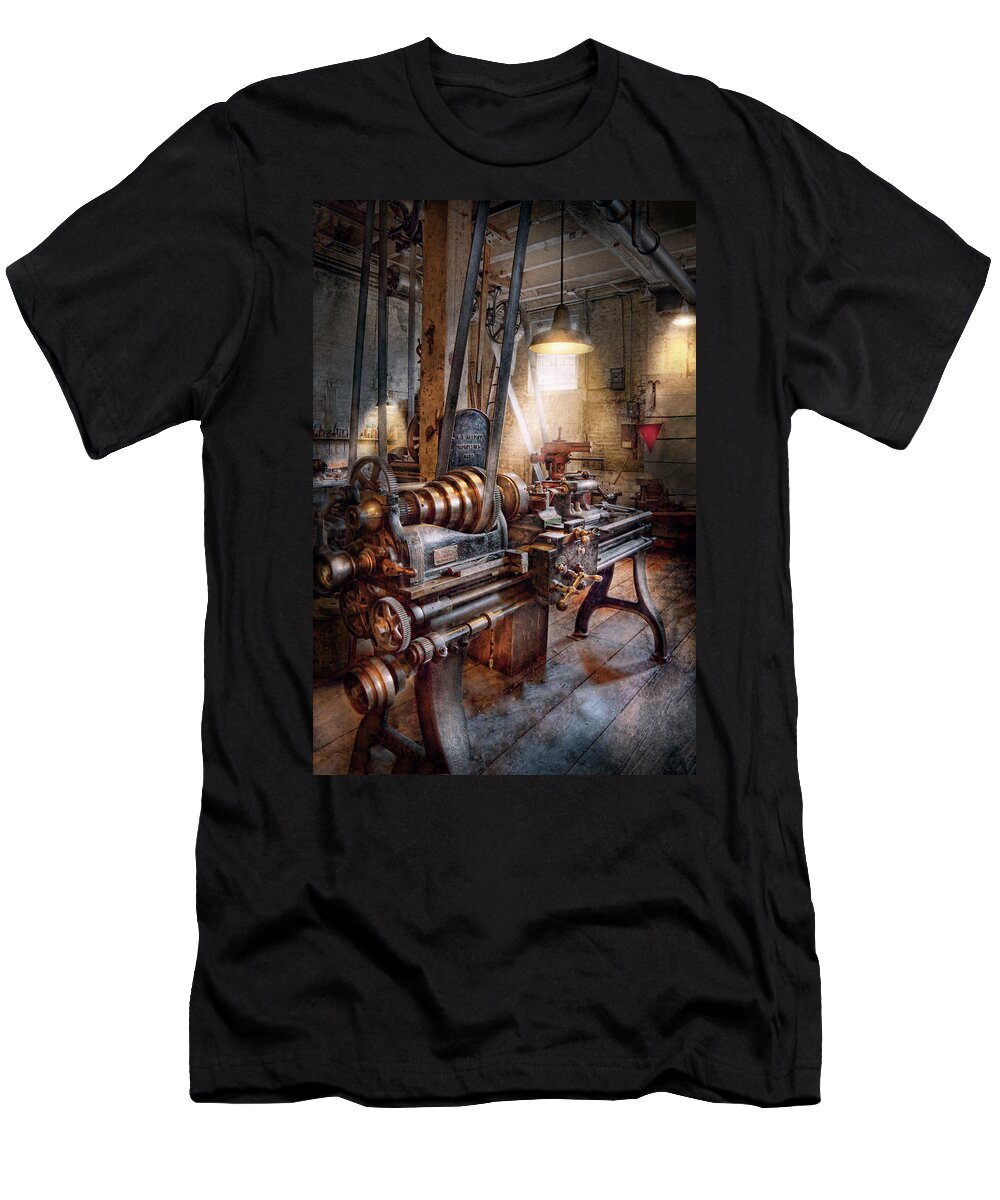 Machinists T-Shirt featuring the photograph Machinist - Fire Department Lathe by Mike Savad