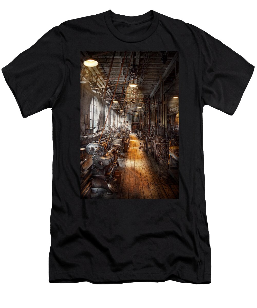 Machinists T-Shirt featuring the photograph Machinist - Welcome to the workshop by Mike Savad
