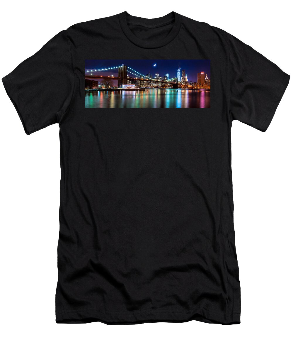 Amazing Brooklyn Bridge T-Shirt featuring the photograph Magical New York Skyline Panorama by Mitchell R Grosky