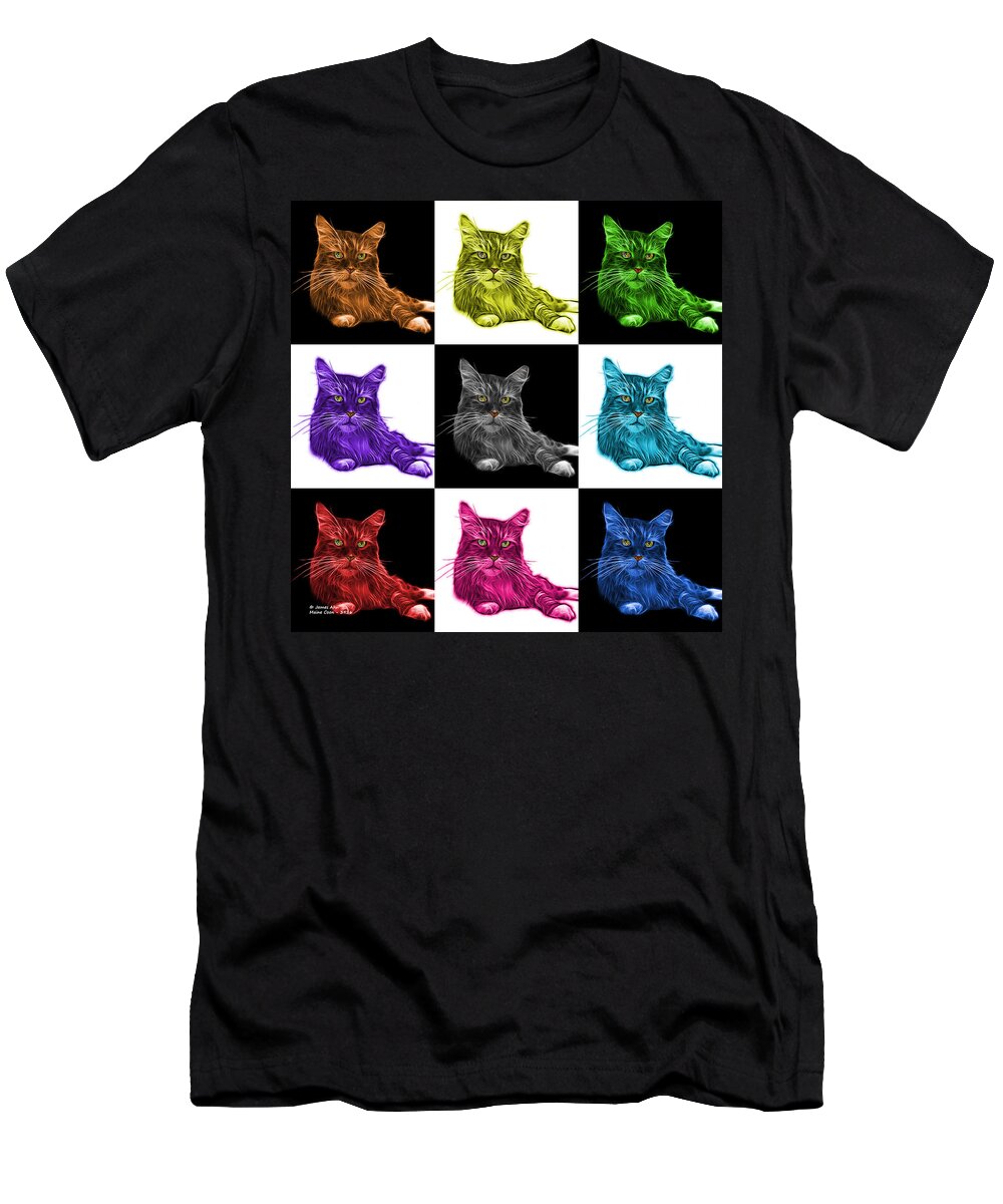 Cat T-Shirt featuring the painting Maine Coon Cat - 3926 - v1 - M by James Ahn