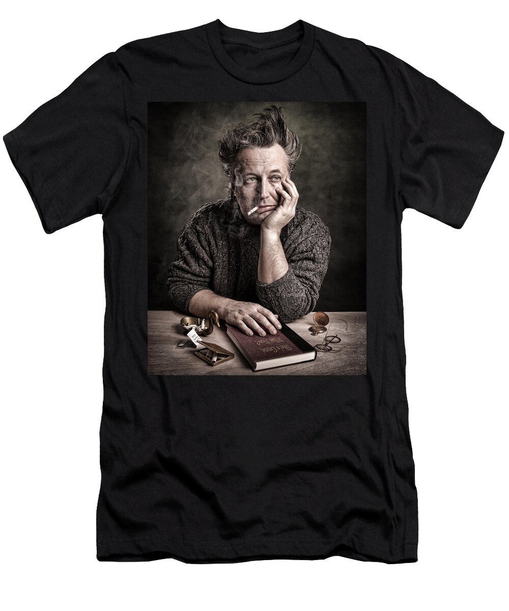 Self Portraits T-Shirt featuring the photograph Man at the table - Lonely Hearts Club by Gary Heller