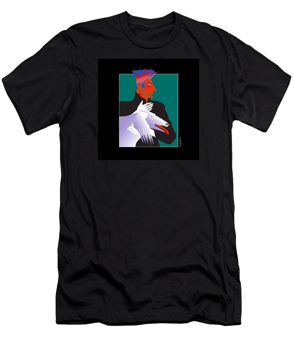 Decorative Man Figure T-Shirt featuring the digital art Man with Dog by Judith Barath