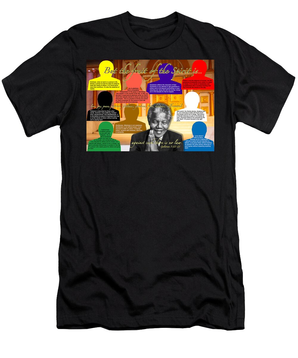 Mandela T-Shirt featuring the mixed media Mandela's Rainbow With Scripture by Terry Wallace