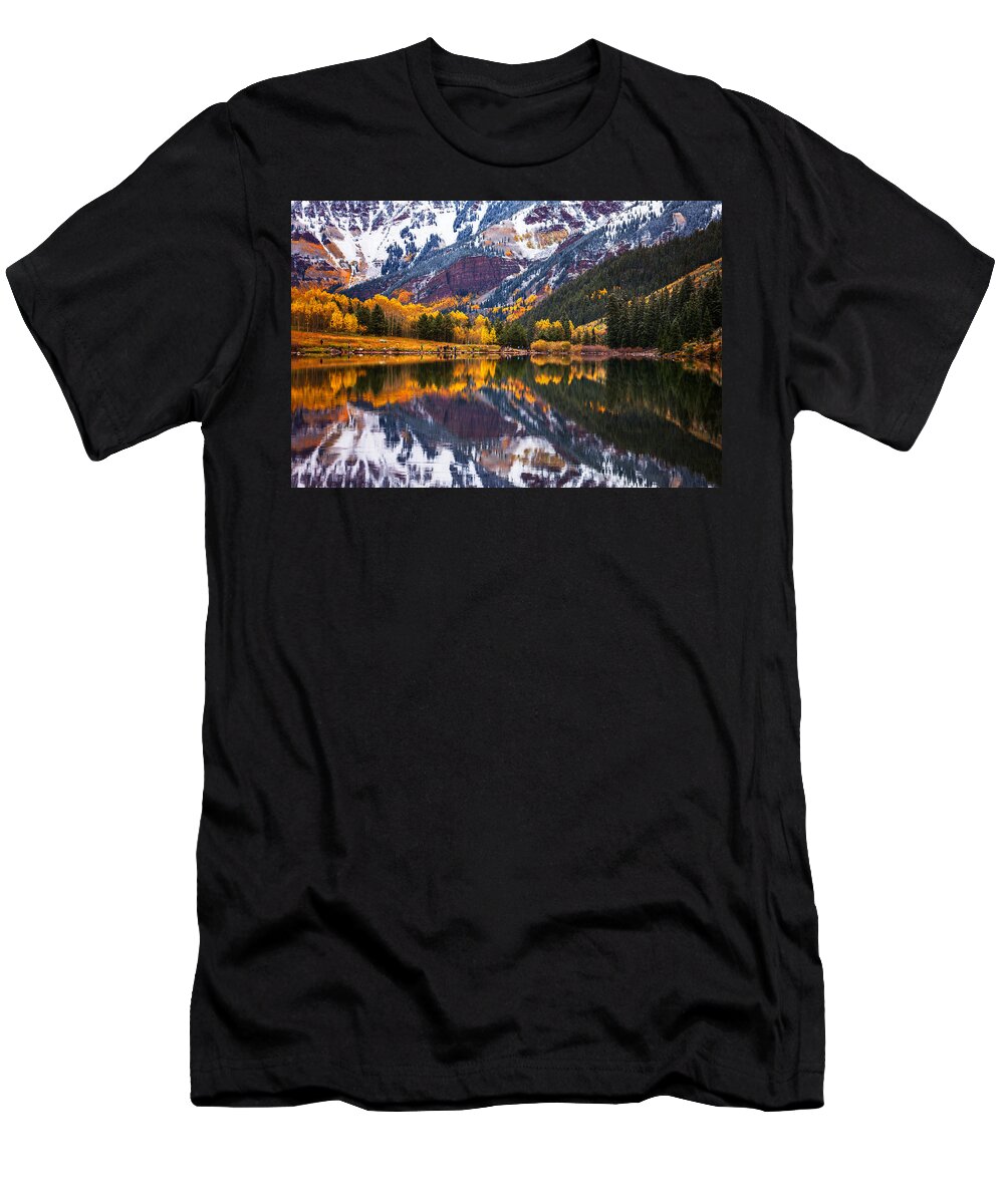 Snow T-Shirt featuring the photograph Maroon Lake Backside by Darren White