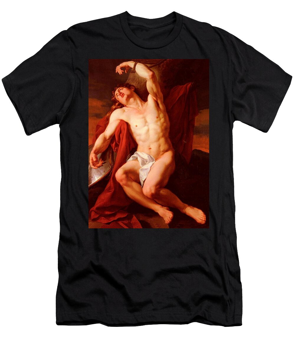 Franoics Guilluame Menageot T-Shirt featuring the painting Martirio de San Sebastiano by Franoics Guilluame Menageot