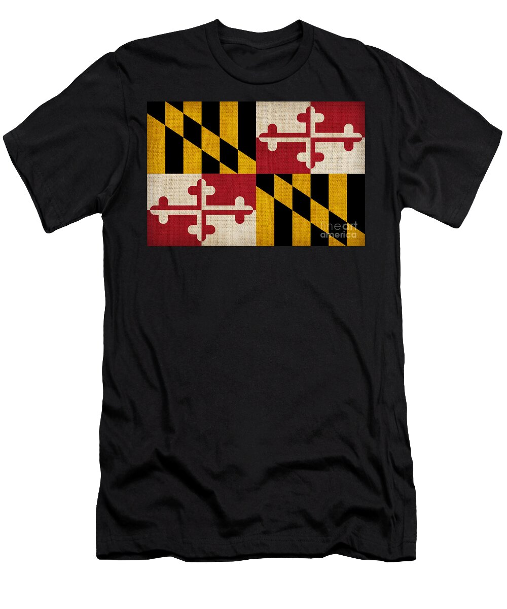 Maryland T-Shirt featuring the painting Maryland state flag by Pixel Chimp