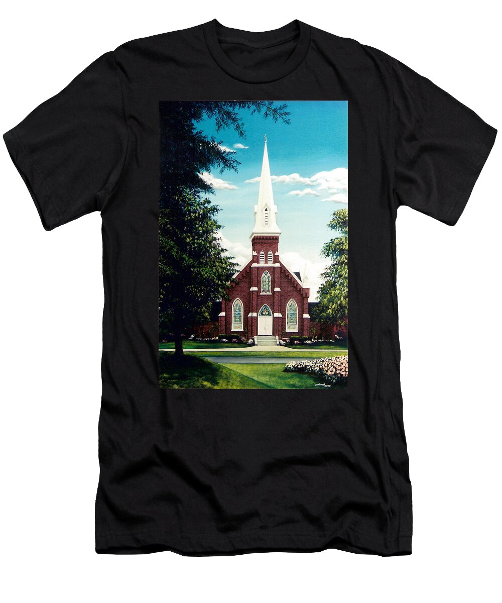 Methodist T-Shirt featuring the painting Methodist Church by Glenn Pollard