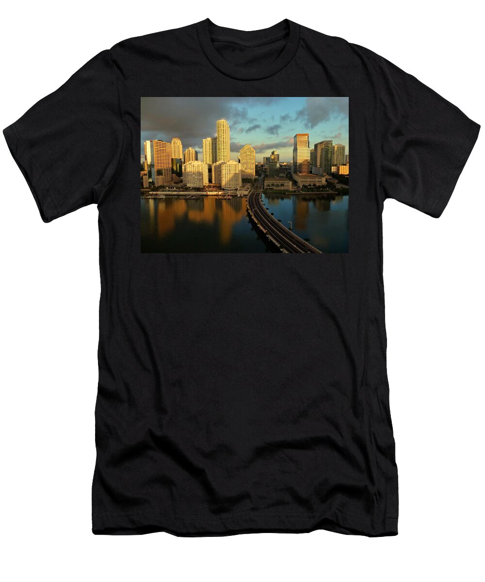 Downtown Miami Florida T-Shirt featuring the photograph Miami Florida by Movie Poster Prints