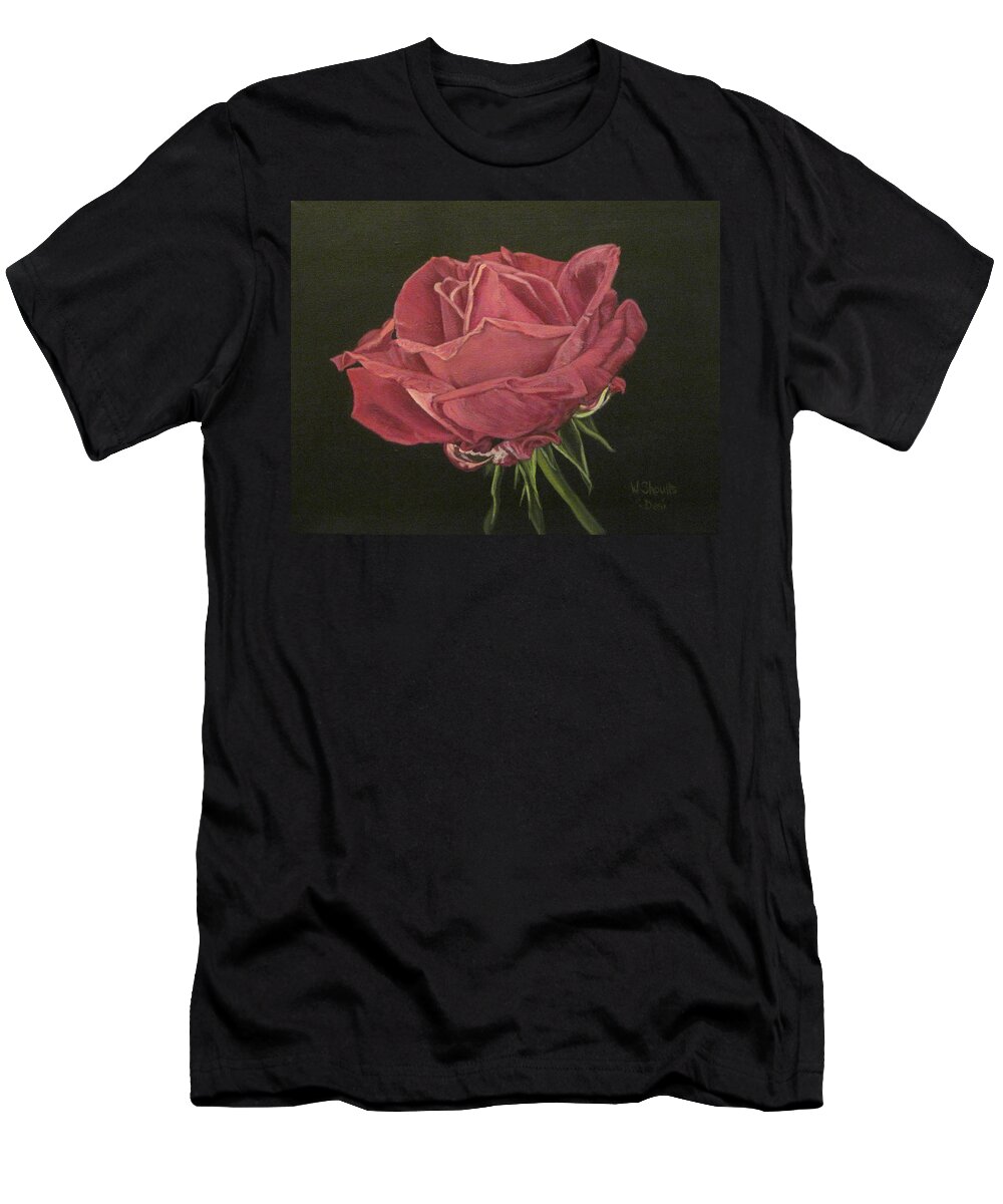 Rose T-Shirt featuring the painting Mid Bloom by Wendy Shoults