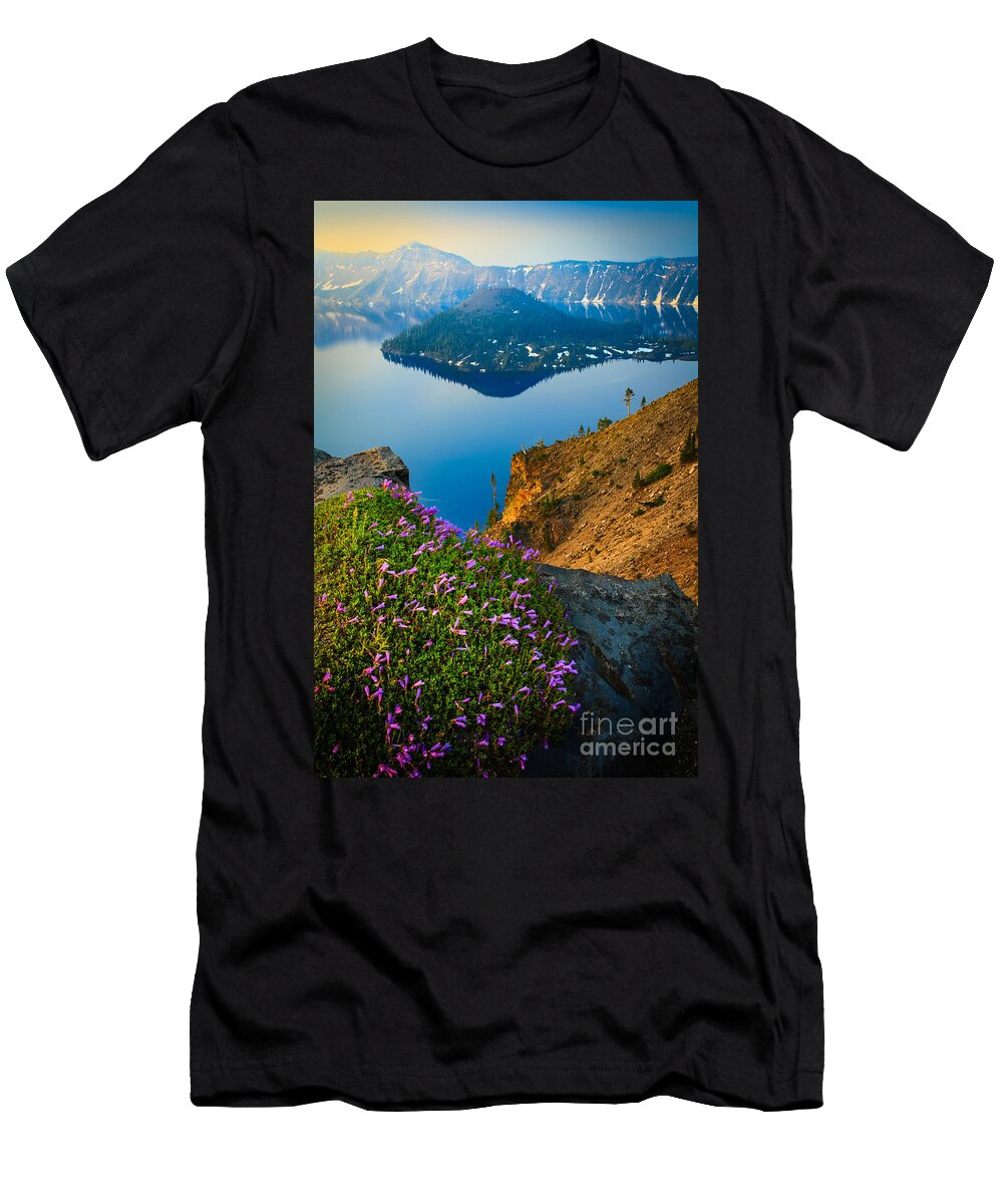 America T-Shirt featuring the photograph Misty Crater Lake by Inge Johnsson