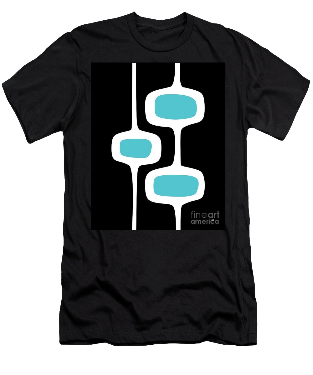 Black T-Shirt featuring the digital art Mod Pod 2 White on Black by Donna Mibus