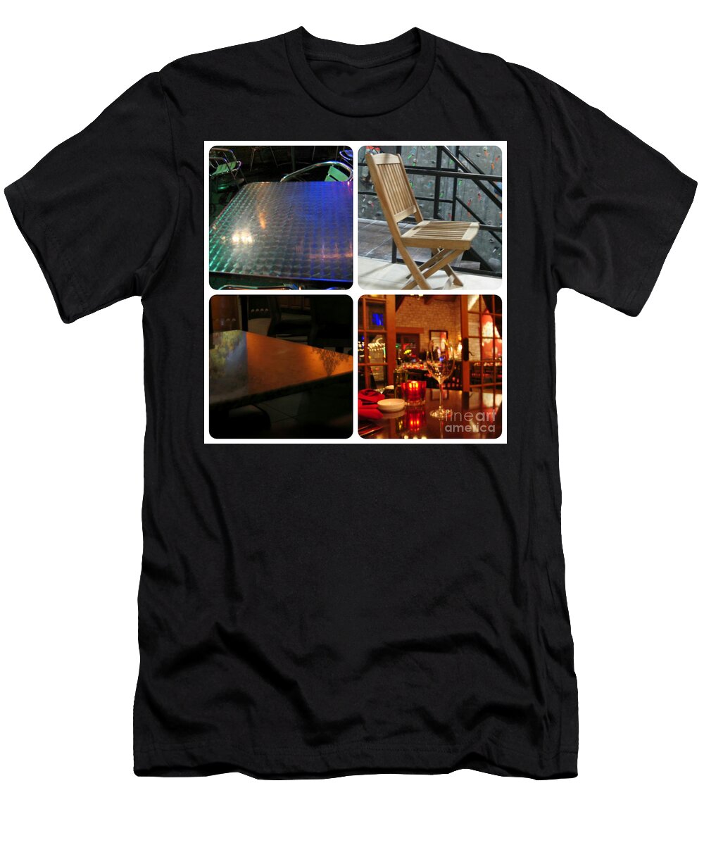 Montage Art T-Shirt featuring the photograph Montage Tables And Chairs by Pamela Smale Williams