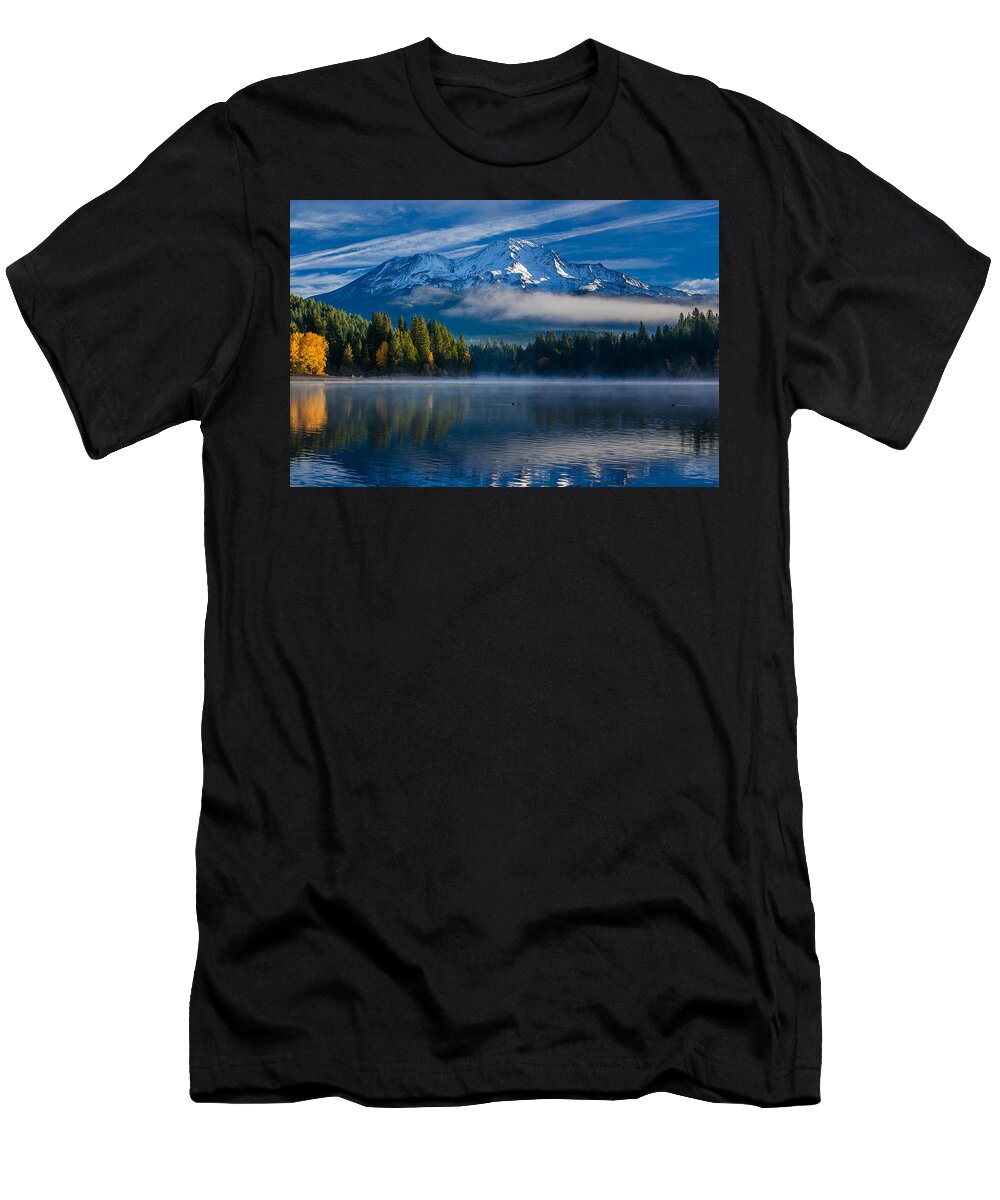 Mount Shasta T-Shirt featuring the photograph Morning at Siskiyou Lake by Greg Nyquist