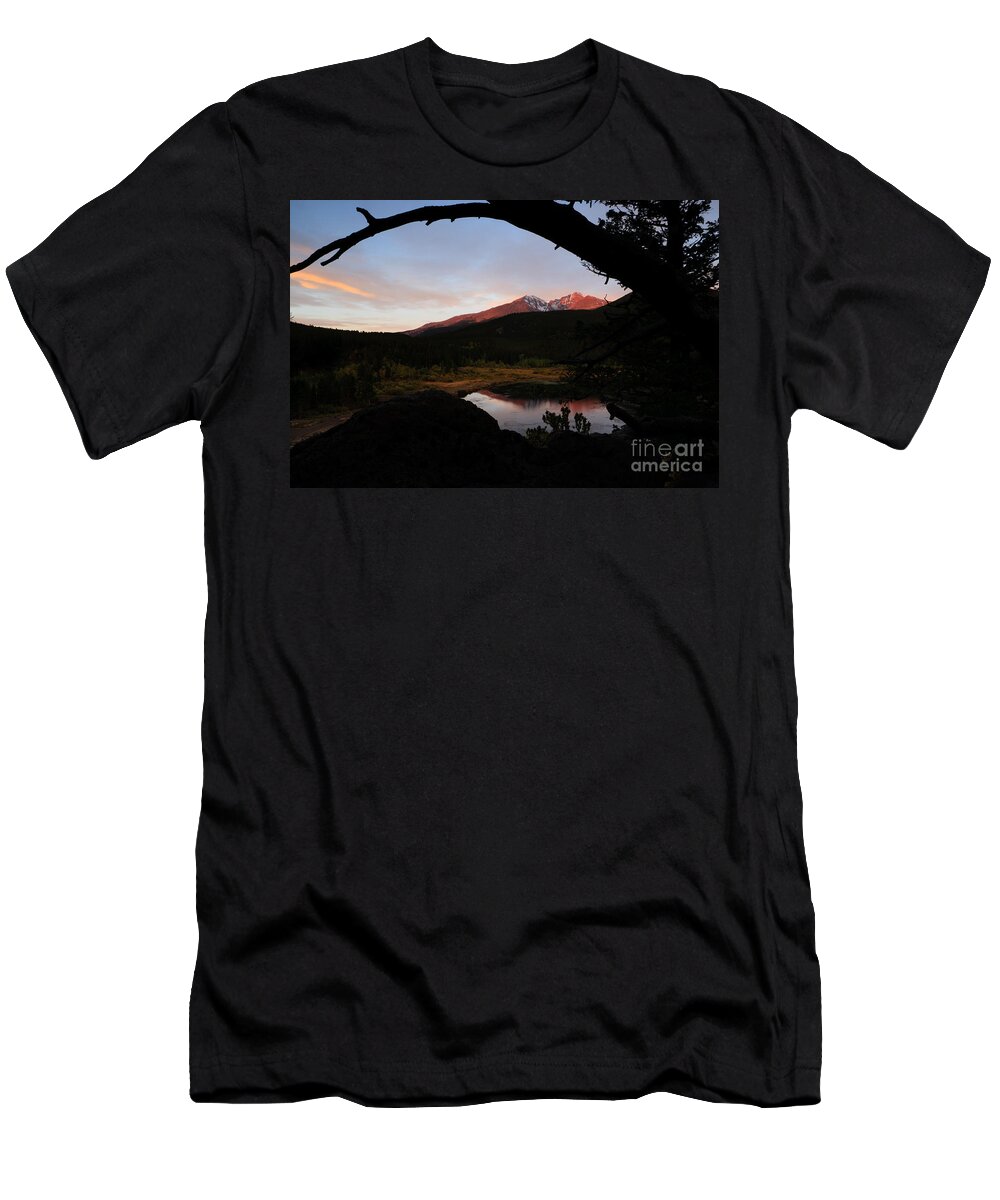America T-Shirt featuring the photograph Morning Glow on Mountain Peaks by Karen Lee Ensley