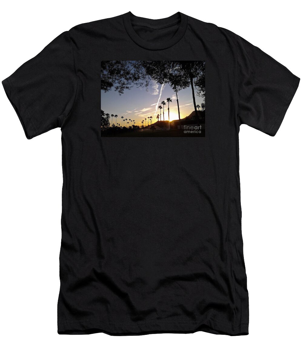  T-Shirt featuring the photograph Palm Trees Silhoutted Against Morning Skywith Weather Streaks by Jay Milo