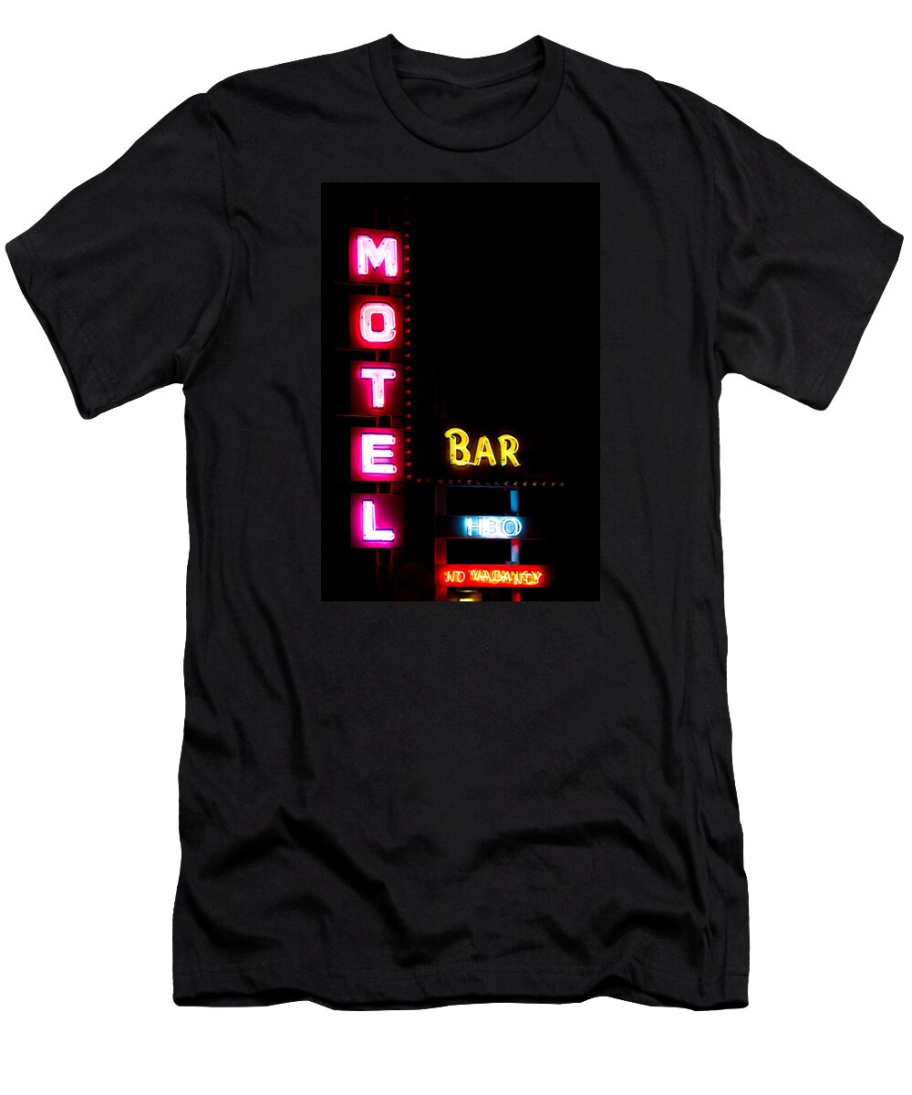 Neon T-Shirt featuring the photograph Motel Bar HBO No Vacancy by James BO Insogna