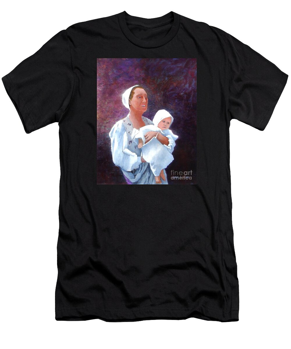 Portrait T-Shirt featuring the painting Mother and Child by Jerry Walker
