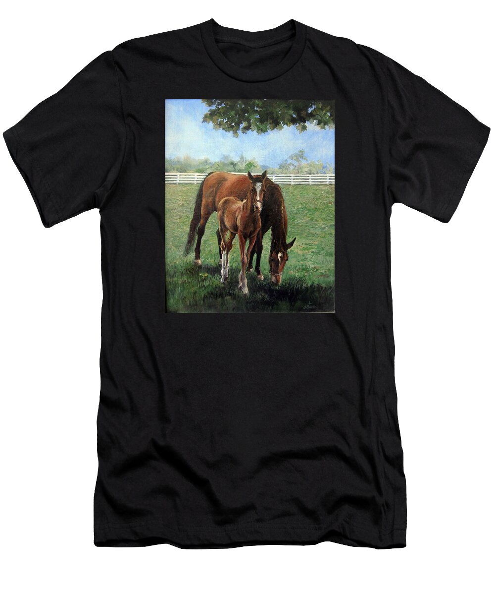 Nature T-Shirt featuring the painting Mother and Colt by Donna Tucker