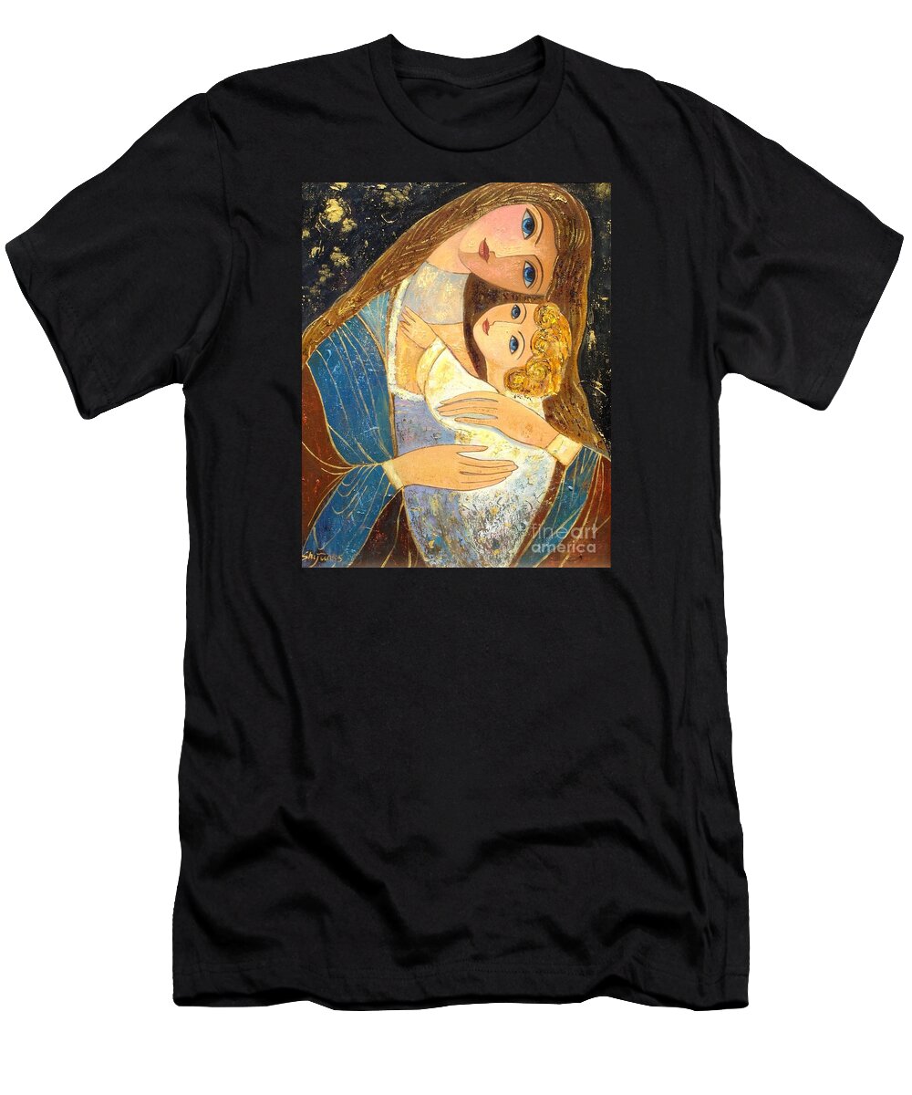 Mother And Golden Haired Child T-Shirt featuring the painting Mother and Golden Haired Child by Shijun Munns