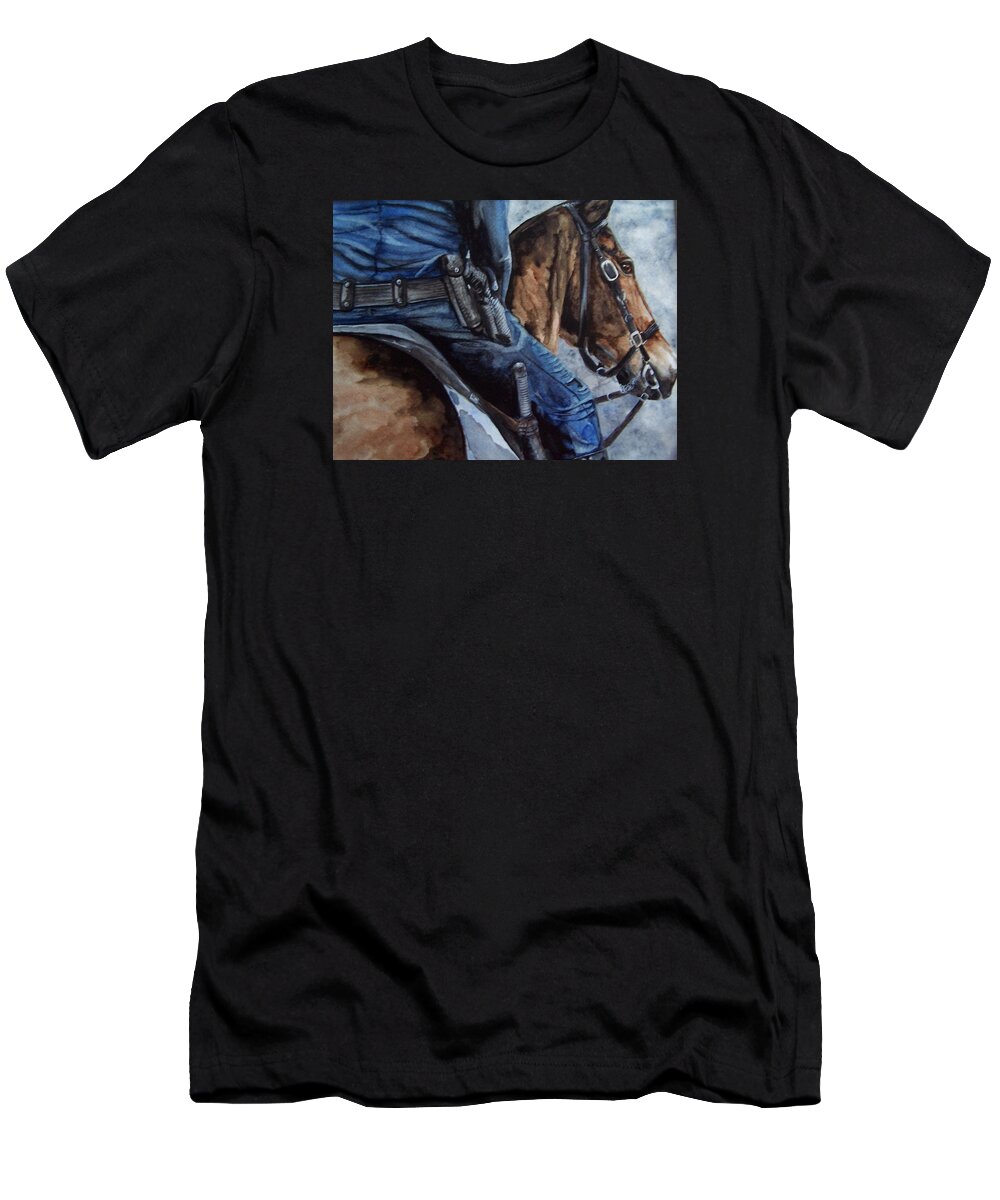 Police T-Shirt featuring the painting Mounted Patrol by Kathy Laughlin
