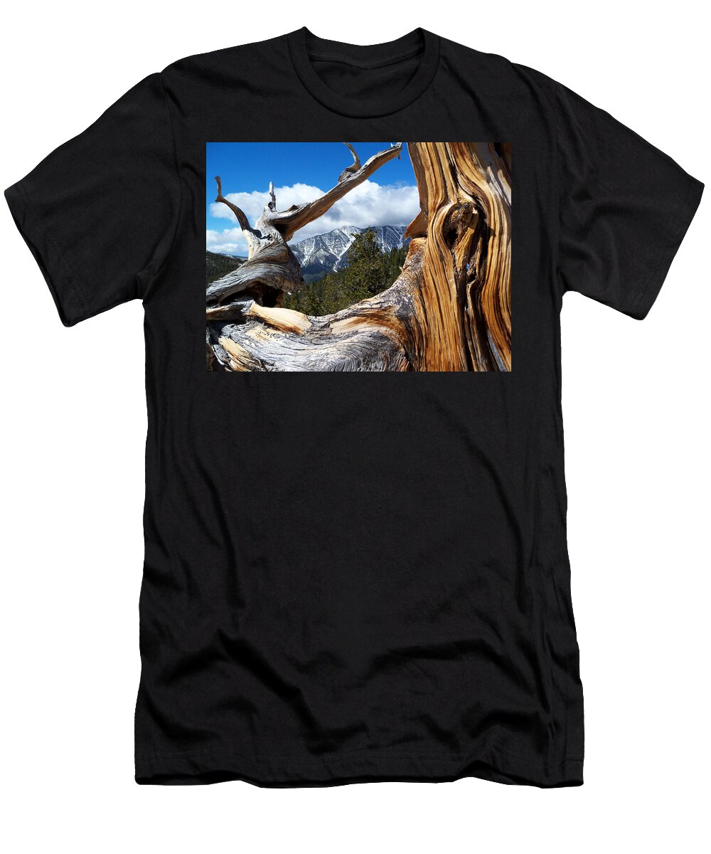 Mt. T-Shirt featuring the photograph Mt. Charleston Thru a Tree by Alan Socolik