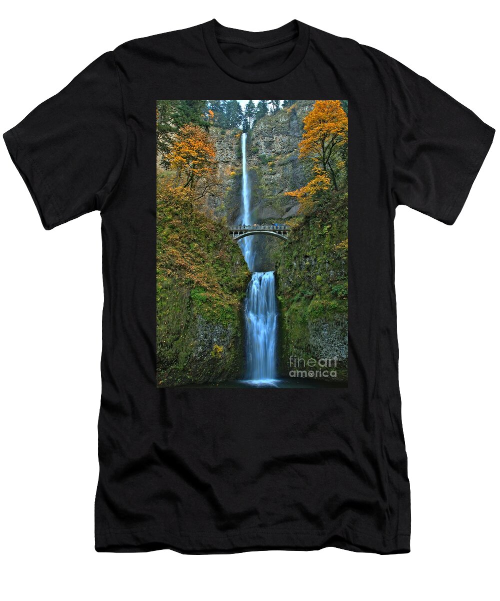 Multnomah T-Shirt featuring the photograph Multnomah Double Plunge by Adam Jewell