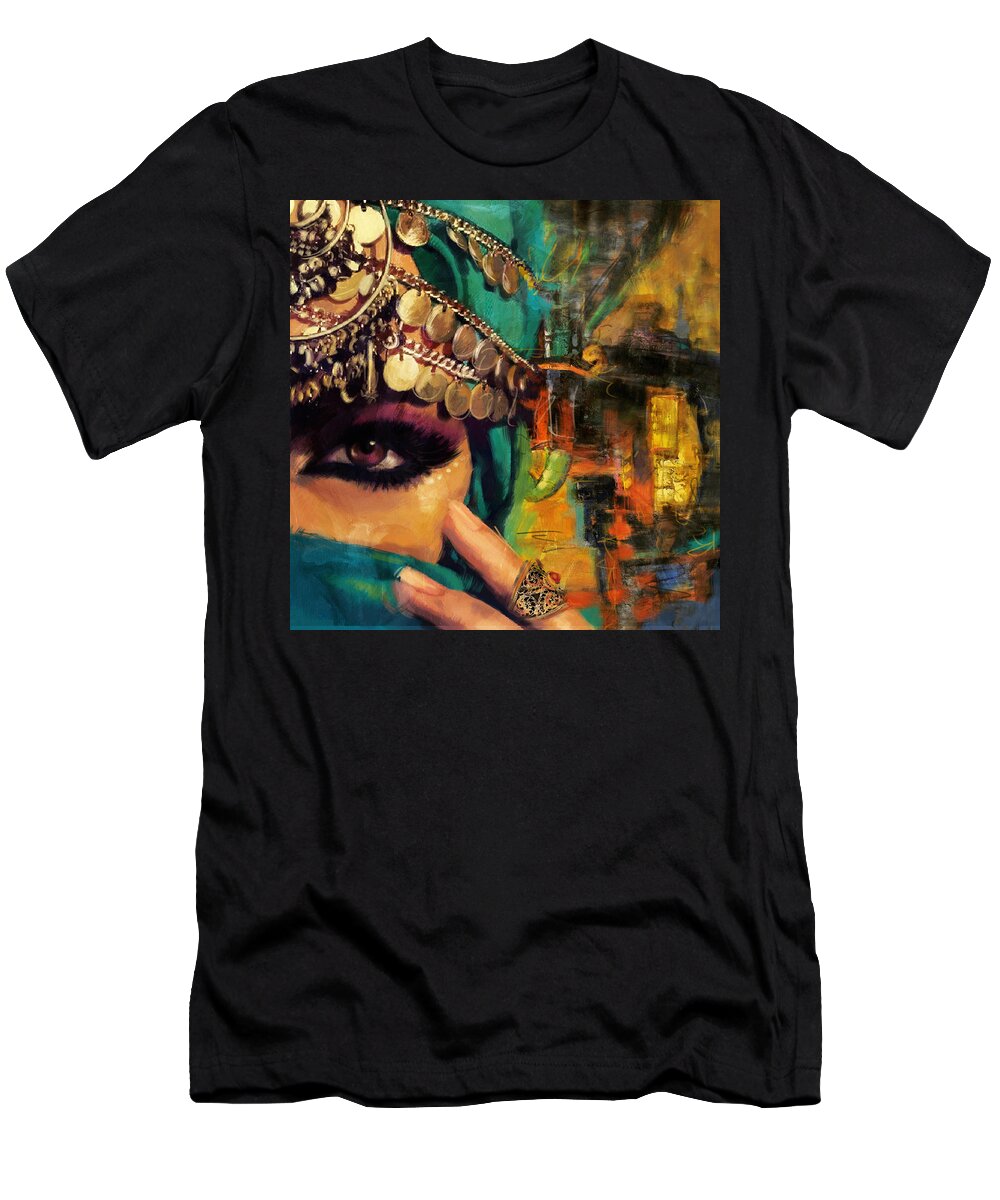 Female T-Shirt featuring the painting Mystery by Corporate Art Task Force