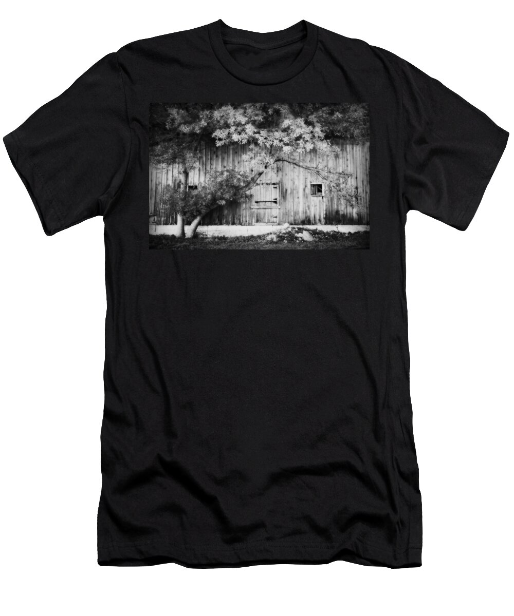 Barn T-Shirt featuring the photograph Natures Awning BW by Julie Hamilton