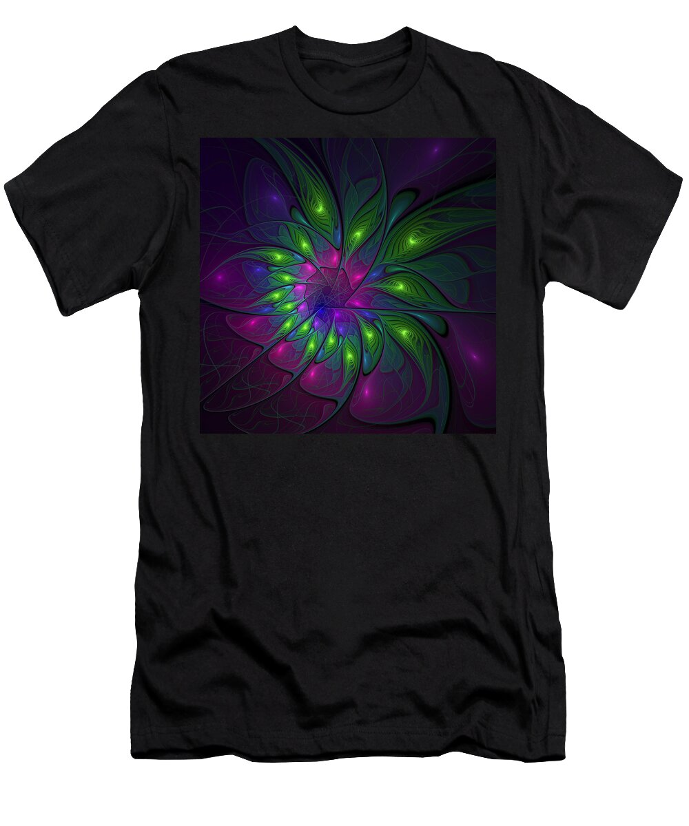 Abstract T-Shirt featuring the digital art Fluorescent Fractal Art by Gabiw Art