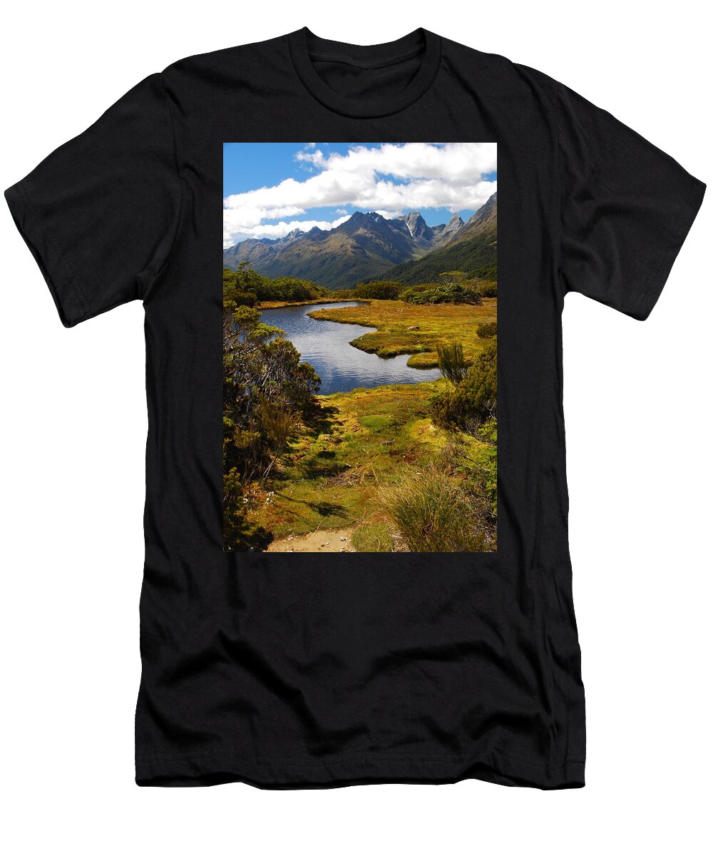 New Zealand T-Shirt featuring the photograph New Zealand Alpine Landscape by Cascade Colors
