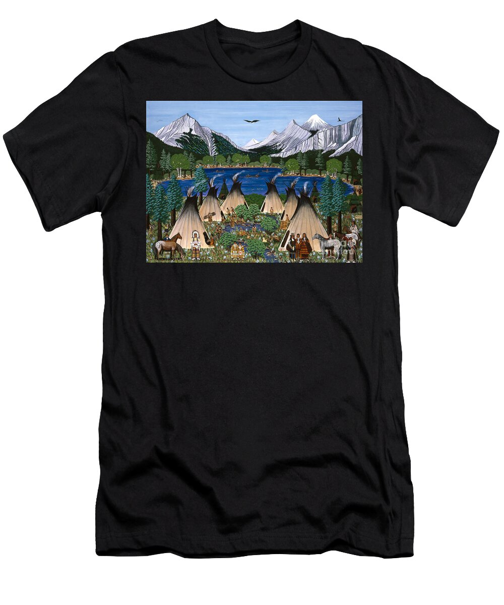 Native American T-Shirt featuring the painting Nez Perce Wallowa Lake by Jennifer Lake